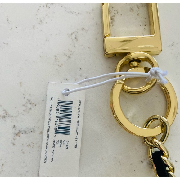 Tory Burch Gold Keychain w/ Black Mercer Leather Detail Inlay Key Fob - Picture 3 of 7